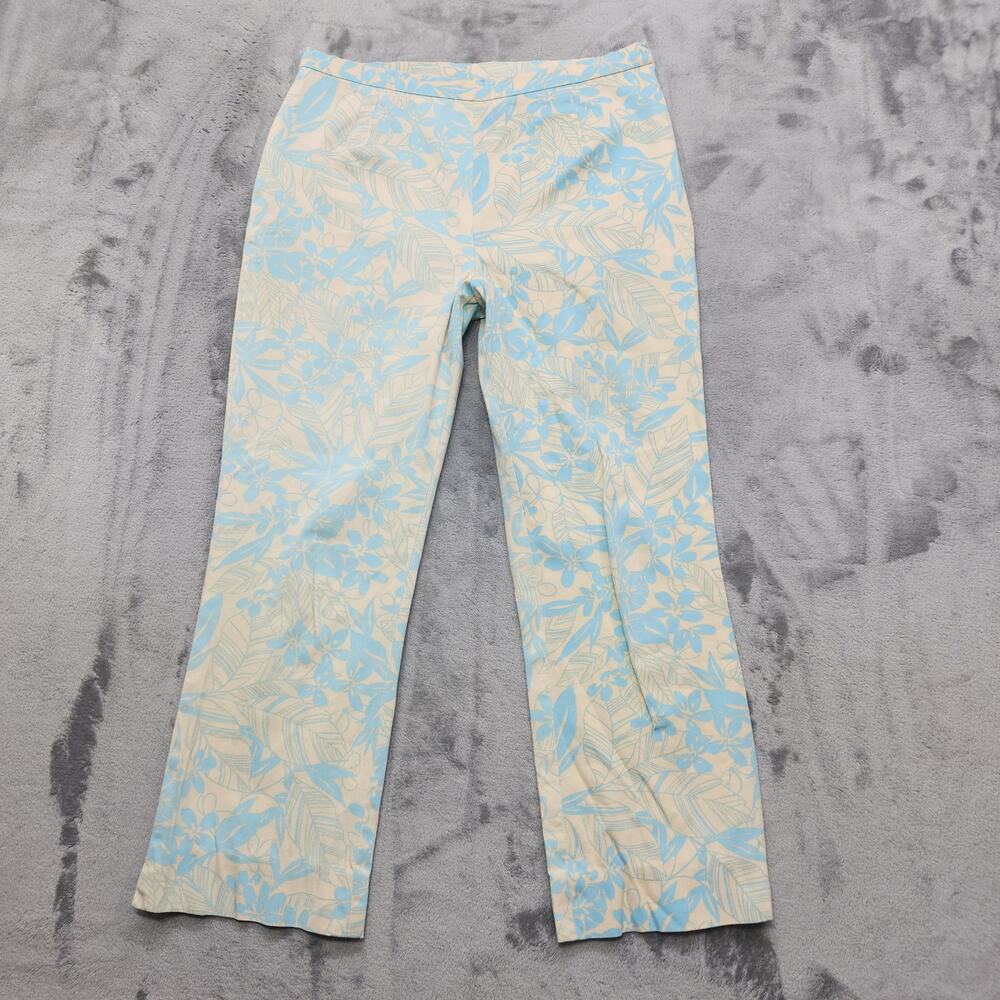 Doncaster Pants Women 6 Blue Yellow Floral High Rise Crop Side Zip Preppy Casual